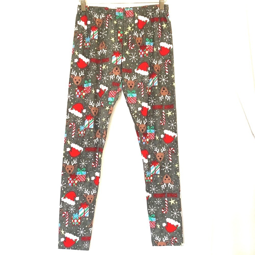 No Boundaries Christmas Leggings Juniors Large 11-13 Gray Reindeer Holiday Xmas
